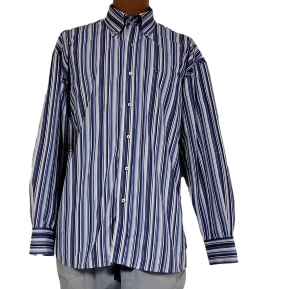 TOMMY Hilfiger 80s 2 ply fabric pinstriped long sleeve dress shirt size xl - Picture 1 of 10